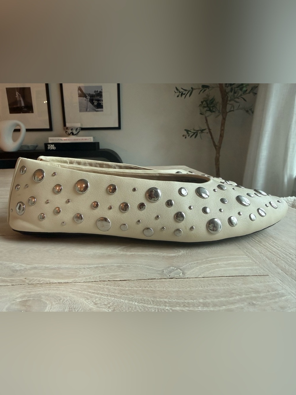 Zara Studded Ivory Ballet Flats - Picture 4 of 5